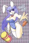  argyle argyle_background bow bowtie breasts bunny_girl cleavage explosive furry grenade hammer purple_eyes purple_hair rabi-ribi shepherd0821 solo 