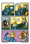  2015 anthro canine crossover english_text female flexing fox fox_mccloud human humor katie_tiedrich male mammal metroid muscles muscular_female nintendo samus_aran star_fox text video_games 