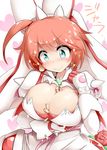  aqua_eyes between_breasts breasts bullet cleavage elphelt_valentine guilty_gear guilty_gear_xrd heart heart-shaped_pupils highres large_breasts long_hair mizuyan red_hair solo symbol-shaped_pupils 