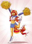  2015 anthro anthrofied blonde_hair boots cheerleader clothing equestria_girls equine female footwear hair hi_res horn mammal multicolored_hair my_little_pony mykegreywolf pompoms red_hair solo sunset_shimmer_(eg) two_tone_hair unicorn 