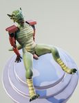  2015 3d 3d_model anthro big_tail lizard male prosthetic_arm reptile scalie science_fiction smile solo wireframedragon 