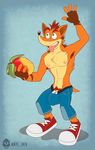  anthro anti_dev bandicoot bulge clothed clothing crash_bandicoot crash_bandicoot_(series) half-dressed male mammal marsupial nipples pants solo topless video_games 