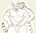  abs bovine bulge cattle clothing erection feline male male/male mammal monochrome muscles simple_background speedo swimsuit tamura_kazumasa tiger white_background 