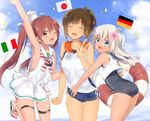  :d ;d ^_^ armpits bare_arms blonde_hair blue_eyes blue_swimsuit breasts brown_eyes brown_hair closed_eyes dress flat_chest flower german_flag germany hair_flower hair_ornament highres i-401_(kantai_collection) italian_flag italy japan japanese_flag kantai_collection libeccio_(kantai_collection) lifebuoy long_hair md5_mismatch medium_breasts multiple_girls one-piece_swimsuit one_eye_closed open_mouth ro-500_(kantai_collection) sailor_collar sailor_dress school_swimsuit sino_(sionori) small_breasts smile swimsuit swimsuit_under_clothes tan twintails v 