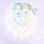  :d ^_^ alternate_costume ankle_socks blue_background blue_eyes blue_hair cirno closed_eyes daiyousei doily dress full_body gradient gradient_background green_hair hair_ribbon hand_up layered_dress looking_at_viewer mary_janes multiple_girls open_mouth panties parted_lips ribbon see-through shoes short_hair short_sleeves side_ponytail simple_background skirt skirt_hold smile standing striped striped_panties touhou tsukimiya_kamiko underwear wings 
