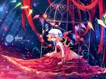  birdcage blonde_hair cage checkered checkered_floor dress flandre_scarlet flower hat kieta perspective petals red_eyes solo third-party_edit thorns touhou wings 