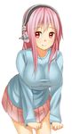  blush breasts commentary_request headphones large_breasts long_hair looking_at_viewer nitroplus pink_hair red_eyes smile solo super_sonico yoshikano 