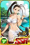  antenna_hair artist_request bikini black_hair bracelet breasts brown_eyes cleavage day hair_pulled_back ibuki_(street_fighter) jewelry large_breasts long_hair lowres navel official_art pier ponytail sarong see-through smile solo street_fighter street_fighter_battle_combination swimsuit white_bikini 