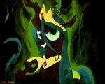  2012 broke-pegasus changeling crown fangs female friendship_is_magic gold_(metal) green_eyes green_hair green_theme hair holes long_hair looking_at_viewer my_little_pony necklace queen_chrysalis_(mlp) slit_pupils smile solo 