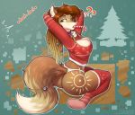  2018 ? anthro big_breasts breasts butt candy canine christmas clothed clothing digital_media_(artwork) female food hi_res holidays mammal reaper3d simple_background solo wolf 