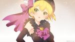  blonde_hair elbow_gloves gloves green_eyes hat idolmaster idolmaster_cinderella_girls miyamoto_frederica mizuki_makoto project_krone short_hair solo 