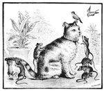  ambiguous_gender avian bird bow cat climbing feline feral flying freely_redistributable greyscale group mammal monochrome mouse on_top palmer_cox pencil_(artwork) perched plant public_domain raised_tail rodent sitting size_difference traditional_media_(artwork) whiskers wings 