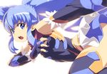  blue_eyes blue_hair cure_princess happinesscharge_precure! long_hair looking_at_viewer magical_girl out-of-frame_censoring parody precure shirayuki_hime solo taimanin_(series) taimanin_suit tasaka_shinnosuke thighhighs twintails 