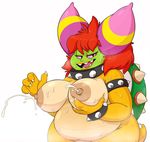  2015 anthro armlet big_breasts big_thighs biped black_eyes breast_grab breast_squeeze breasts claws collar green_skin hair huge_breasts koopa lacktation lactating lips mario_and_luigi_(series) mario_bros milk navel nintendo nipples nude open_mouth red_hair scalie sharp_teeth simple_background solo spiked_armlet spiked_bracelet spiked_collar spiked_shell standing superstar_saga sweat teeth three-quarter_portrait video_games voluptuous wide_hips xingscourge yellow_lips yellow_nails yellow_scales yellow_skin 