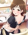  artist_request bare_back brown_eyes brown_hair character_name hairband_removed idolmaster idolmaster_cinderella_girls long_hair looking_back maid maid_headdress mirror nape nitta_minami official_art solo 