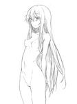  breasts cleft_of_venus collarbone doma_umaru greyscale groin highres himouto!_umaru-chan long_hair looking_at_viewer monochrome navel nipples nude pussy redcomet revision simple_background small_breasts smile solo very_long_hair white_background 