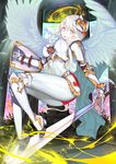  absurdres armor ass bad_id bad_pixiv_id blonde_hair feathered_wings highres kimjunho long_hair original pale_skin shield solo sword weapon wings yellow_eyes 