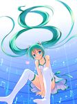  aqua_eyes bashen_chenyue beamed_eighth_notes beamed_sixteenth_notes blue_hair blush dress eighth_note floating_hair hatsune_miku highres long_hair looking_at_viewer musical_note quarter_note sixteenth_note smile solo thighhighs treble_clef twintails very_long_hair vocaloid white_legwear 