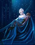  anna_(frozen) braid carrying closed_eyes elsa_(frozen) frozen_(disney) kimbbq long_hair multiple_girls parody princess princess_carry queen siblings single_braid sisters snowflakes stairs 