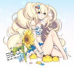  animal_ears arm_garter bad_id bad_pixiv_id bikini blonde_hair breasts cat_ears character_name cleavage creature dated drill_hair flower from_side fungus_(vocaloid) honey_bee_(bancoth) light_smile long_hair looking_at_viewer navel seeu sitting small_breasts sunflower swimsuit very_long_hair vocaloid 