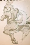  anthro anus backsack balls butt cum cum_from_ass cum_on_back cum_on_butt digimon embarrassed guilmon looking_back lying male marker_(artwork) monochrome muscles nude on_front perineum raised_tail real rear_view scalie sketch solo spread_legs spreading traditional_media_(artwork) tzarvolver 