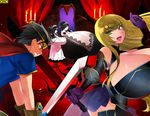  1boy 3girls battle breasts gigantic_breasts multiple_girls omc sword 