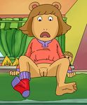  2015 aardvark anthro arthur_(series) bed bottomless clothed clothing cub d.w._reed female half-dressed legwear mammal pussy socks tralalal young 