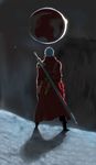  black_gloves coat dante_(devil_may_cry) devil_may_cry eclipse from_behind gloves huge_weapon ice_(ice_factory) long_coat male_focus over_shoulder rebellion_(sword) red_coat sleeves_pushed_up solo sword sword_over_shoulder weapon weapon_over_shoulder white_hair 