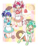  alternate_costume blue_dress blue_eyes blue_hair bow bracelet_girls cake cookie cup cupcake doughnut dress enmaided food green_dress green_eyes green_hair hair_bow hiiragi_yuzu joman kneehighs maid multicolored_hair multiple_girls open_mouth orange_eyes pudding rin_(yuu-gi-ou_arc-v) serena_(yuu-gi-ou_arc-v) smile spoon spoon_in_mouth teacup two-tone_hair yuu-gi-ou yuu-gi-ou_arc-v 