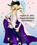  blonde_hair cavendish flower gradient gradient_background hat male_focus mouth_hold one_piece rose solo sword 