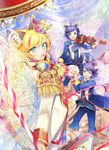  androgynous animal_ears blonde_hair butterfly_wings cat_ears crown epaulettes highlights instrument kai_(show_by_rock!!) looking_at_viewer mini_crown momoshiki_tsubaki multicolored_hair multiple_boys one_eye_closed open_mouth purple_hair riku_(show_by_rock!!) show_by_rock!! shu_zo_(show_by_rock!!) star tambourine violin wings 