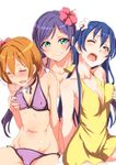  binetsu_kara_mystery blue_hair blush breasts clearite hoshizora_rin jpeg_artifacts long_hair love_live! love_live!_school_idol_project multiple_girls open_mouth orange_hair orgasm_denial purple_hair smile sonoda_umi toujou_nozomi 