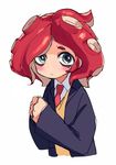  :&lt; blazer blush commentary_request green_eyes hands_together jacket necktie octarian octoling red_hair sanpaku school_uniform shindou_kamichi simple_background solo splatoon_(series) splatoon_1 suction_cups sweater tentacle_hair upper_body 