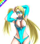 adjusting_hair blonde_hair blue_leotard breasts cleavage cleavage_cutout highres juurouta_(pixiv3673286) large_breasts leotard long_hair mask mouth_hold rainbow_mika solo street_fighter street_fighter_v tying_hair wrestling_outfit 