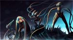  deoxys glowing glowing_eyes gradient gradient_background icicle multiple_persona pokemon pokemon_(game) pokemon_rse renepolumorfous shooting_star space starry_sky tentacle 
