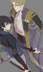  armor black_hair brown_hair heshikiri_hasebe horikawa_kunihiro japanese_armor male_focus multiple_boys shoulder_armor sode subdue_ezwei touken_ranbu 