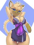  cat cleavage clothed clothing feline female japanese_clothing kimono looking_at_viewer mammal skimpy solo thefuckingdevil 