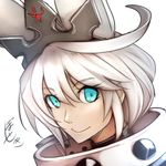  aqua_eyes collar elphelt_valentine guilty_gear guilty_gear_xrd headgear solo sowel_(sk3) spoilers white_hair 