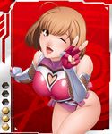  1girl brown_eyes cleavage_cutout kokonoki_nao taimanin_asagi taimanin_asagi_battle_arena wink yoimachi_shuri 