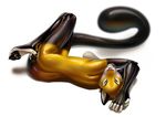  2015 amber_eyes anthro arms_above_head breasts cat claws feline female latex_(artist) looking_at_viewer lying mammal on_side pawpads rubber side_boob simple_background solo toe_claws white_background 