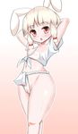  animal_humanoid blush breasts clothed clothing erect_nipples female hair humanoid japanese_clothing lagomorph loincloth looking_at_viewer mammal nipples omochi pink_eyes plump_labia pose pussy pussy_juice rabbit_humanoid raised_arm simple_background skimpy small_breasts solo translucent transparent_clothing white_hair 