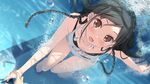  air_bubble barefoot bikini black_hair blush braid breasts breath brown_eyes bubble cleavage covered_nipples freediving game_cg highres holding_breath kantoku koi_suru_kanojo_no_bukiyou_na_butai long_hair looking_at_viewer nanase_sena open_mouth pool small_breasts solo_focus swimming swimsuit underwater 