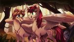  2015 blonde_hair bonnie_zacherle cutie_mark duo equine eyewear female forest glasses green_eyes hair heilos horn lauren_faust_(character) mammal my_little_pony necklace red_hair tree winged_unicorn wings 