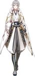  armor black_gloves full_body gloves izumi_(nagashi) japanese_armor japanese_clothes katana kusazuri looking_at_viewer male_focus official_art partly_fingerless_gloves sheath sheathed silver_hair solo sword touken_ranbu transparent_background tsurumaru_kuninaga weapon yellow_eyes 