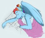  2015 anthro anthrofied bed crossgender equine friendship_is_magic hair lying male mammal multicolored_hair my_little_pony nolycs pegasus pillow rainbow_dash_(mlp) rainbow_hair sleeping solo wings 