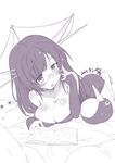  2015 bird blush body_blush bow breasts choukai_(kantai_collection) cleavage dated failure_penguin glasses hair_ornament highres kantai_collection large_breasts long_hair miss_cloud monochrome open_mouth penguin purple shirogane_(silverway) solo 