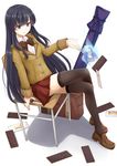  black_hair highres long_hair mirai_shousetsu_arcana mochinya21 school_uniform solo tarot thighhighs 