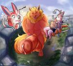anthro balls big_balls big_breasts big_penis breasts city city_background eeveelution female flareon generation_1_pokemon generation_6_pokemon genitals hi_res huge_balls huge_penis hyper hyper_balls hyper_genitalia hyper_penis lsheena macro male male/female micro muscular muscular_anthro muscular_male nintendo open_mouth penis pokemon pokemon_(species) size_difference sylveon tongue tongue_out