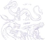 ambiguous_gender dragon duo eastern_dragon fangs forked_tongue hi_res horn human male mammal mythological_creature mythological_scalie mythology open_mouth scalie simple_background size_difference sketch softending teeth tongue white_background