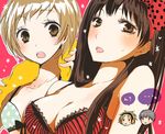  2girls amagi_yukiko black_hair bra brown_eyes brown_hair grey_hair hanamura_yousuke headphones lingerie long_hair multiple_boys multiple_girls narukami_yuu natsuko_furuya persona persona_4 satonaka_chie short_hair underwear 